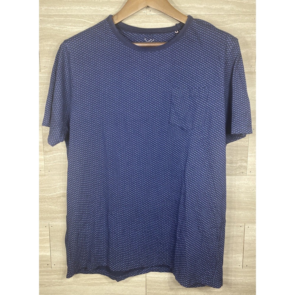 Denim & Flower Mens Diamond Print Navy Blue Short Sleeve TShirt XL Tee